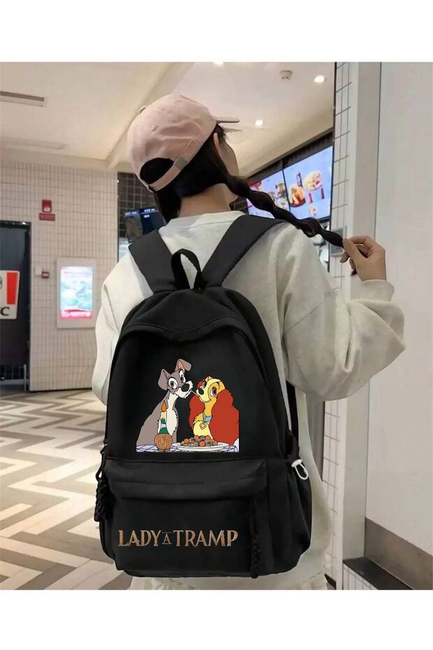 حقيبة ظهر مدرسية وتعليمية مطبوعة باللون الأسود من Black Lady A Tramp