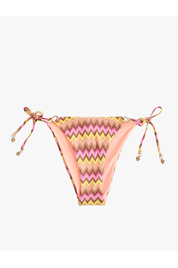 Charm Detailed Patterned Bikini Bottom with String Ties on the Sides