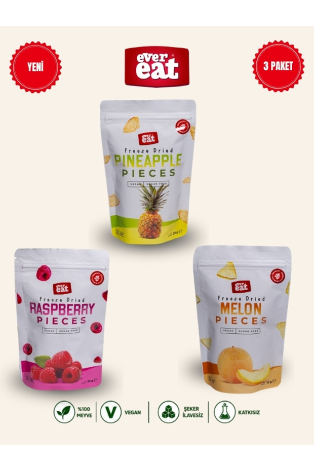 Pineapple-Raspberry-Melon 3-Piece Freeze Dry Fruit Chips Set Natural Snack