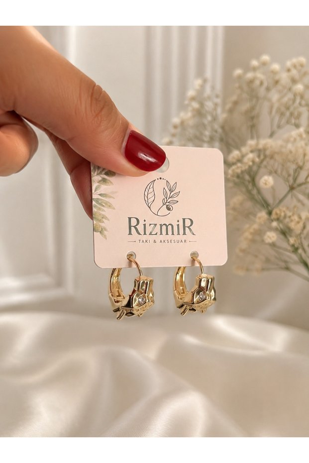 Gold Color Hoop Women's Earrings with Tiger Figure