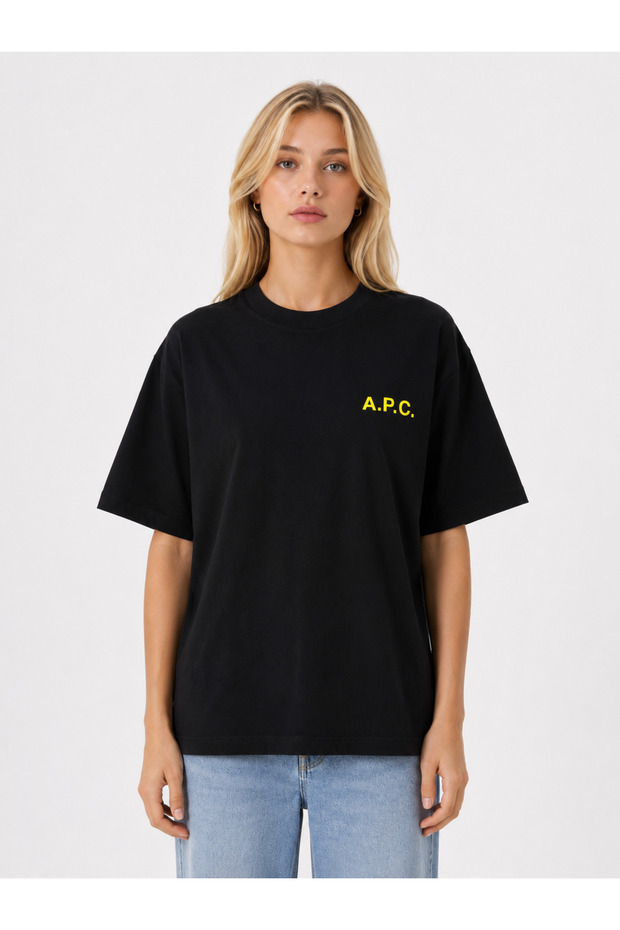 Unisex Women's Men's A.P.C Written Logo Front Printed Oversized Thick Fabric Relaxed Cut Cotton T-Shirt