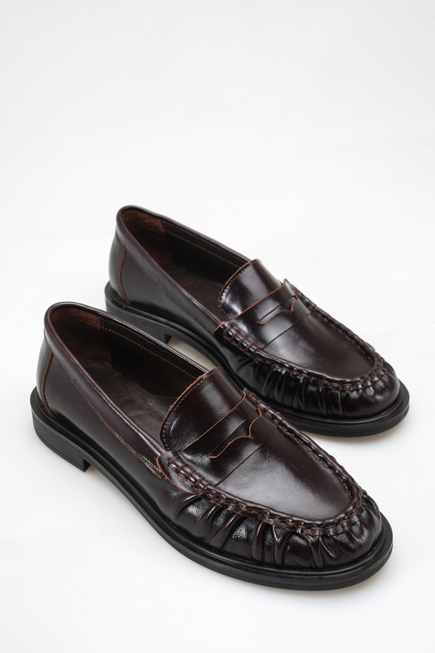 Brown Genuine Leather Women's Loafer Shoes Non-Slip Sole Vanessa