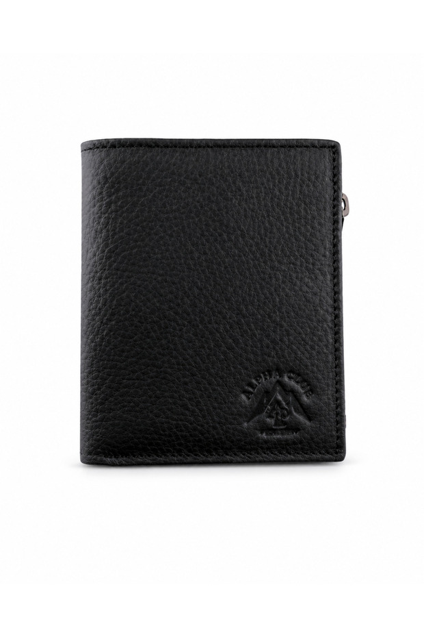 Genuine Leather Black Multi-Compartment Men's Wallet