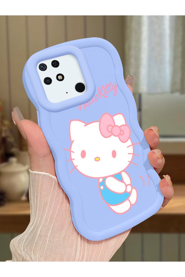 Redmi 10C Compatible Case Camera Protector Blue Silicone Couple Phone Case Kitty Pattern