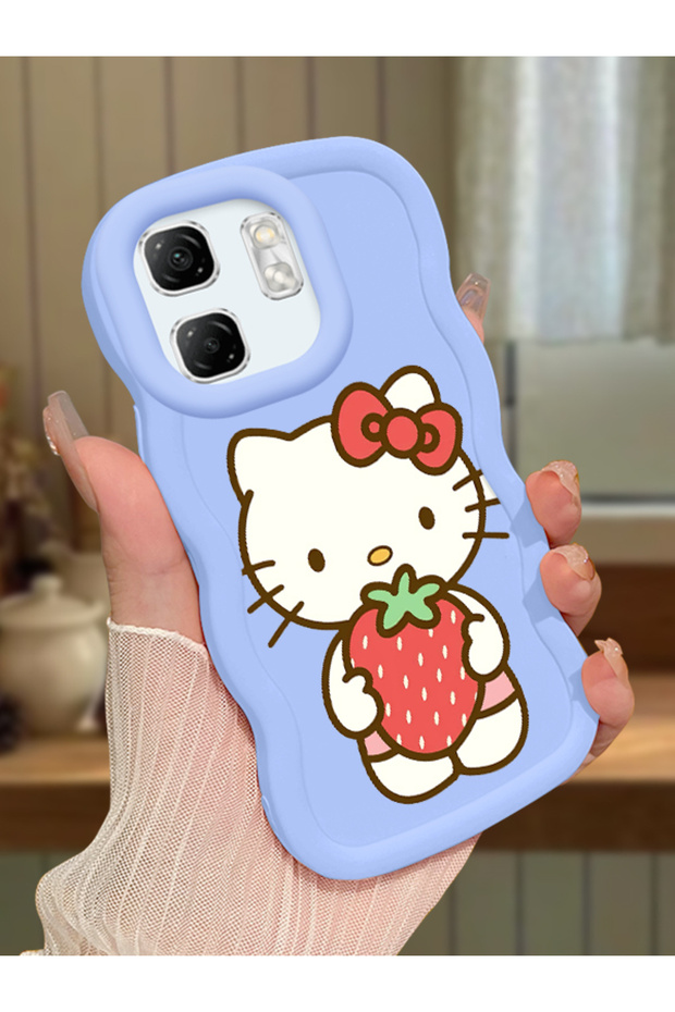 Infinix Hot 50I Compatible Case Camera Protector Blue Silicone Couple Phone Case Kitty Pattern
