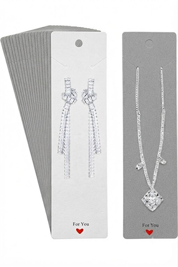 Premium White Front and Gray Back Jewelry Display Cards 100 Pieces | Necklace and Earring Presentation Card