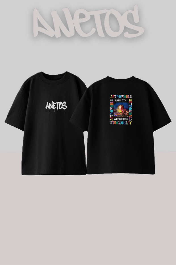 Astroworld Design Printed Unisex Oversize Black Tshirt