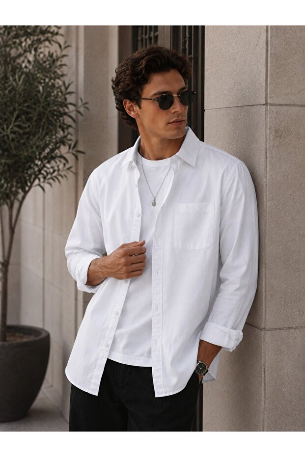 Single Pocket Detail, 100% Cotton Linen, Breathable, Light Textured, Button-Up Collar, Men's Linen Shirt