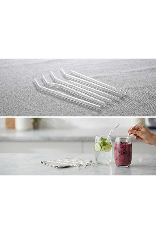 Glass Straw 6 Pieces 20cm Inclined Straw 8 mm Transparent