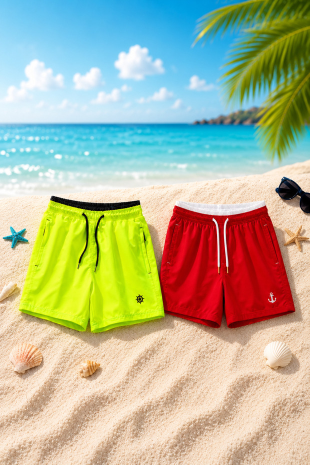 2 Pieces Boys 5-15 Years Sea-Pool-Beach Shorts Waterproof and Lined Fabric Set