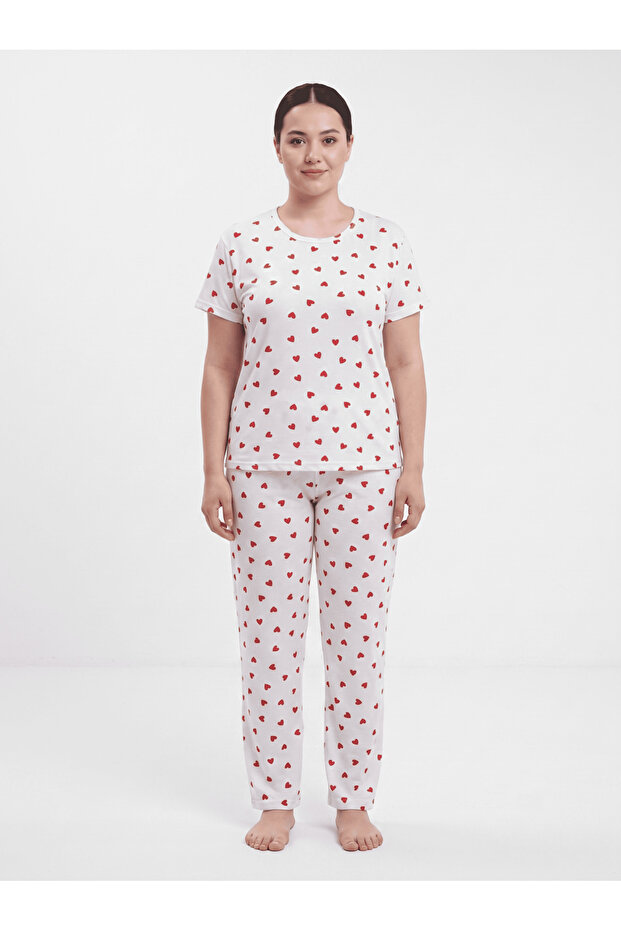 Plus Size Women's Heart Pattern Summer Pajama Set