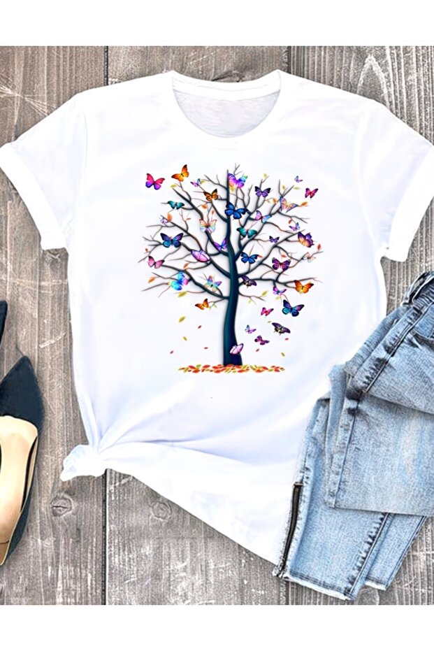 Tree Butterfly Printed Special Design Oversize Tshirt