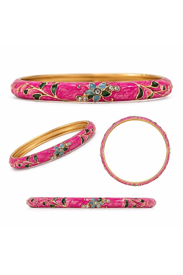 Summer Trend Enameled Steel Special Motif Design Bracelet Fuchsia Pink