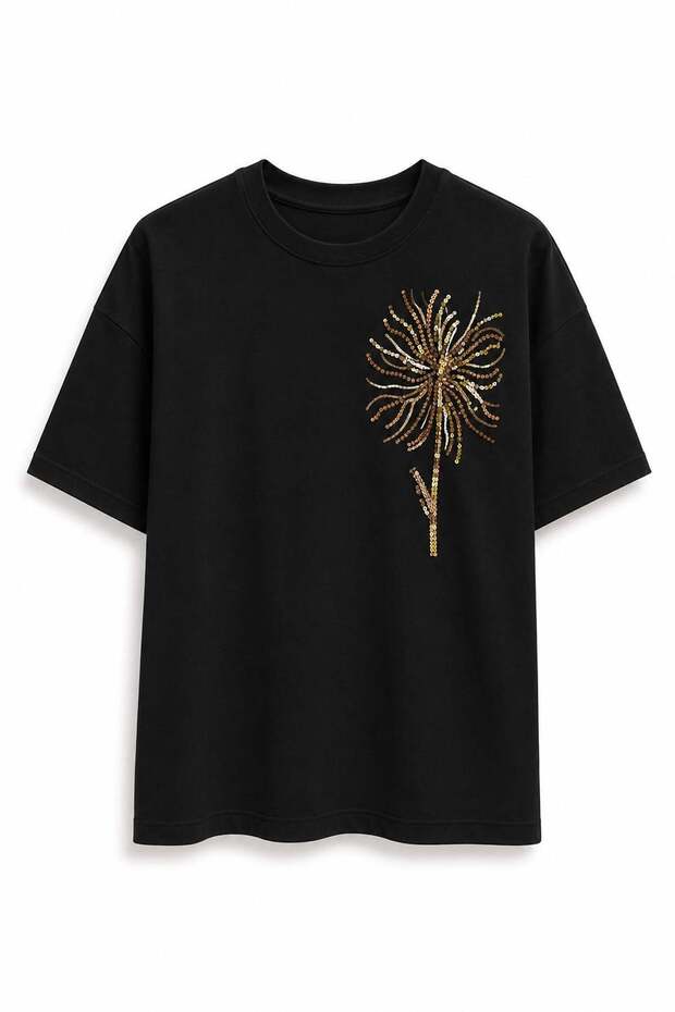 New Beaded Sequined T-Shirt Navy Blue