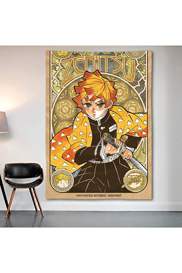 Demon Slayer Zenitsu Agatsuma Wall Cloth Wall Tapestry First Quality Satin Fabric Poster