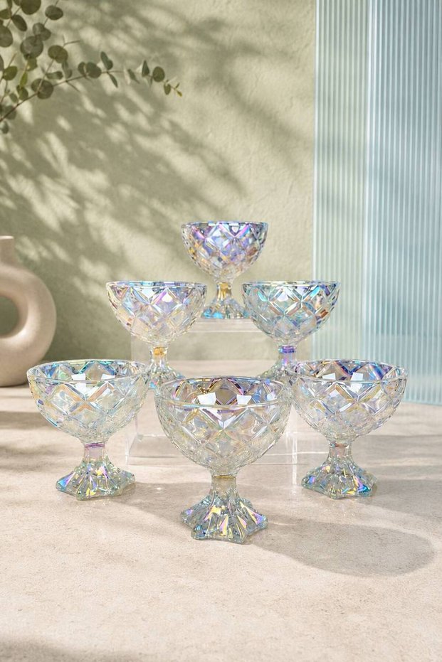 Titanium Coated Crystal-Looking Glass Presentation Bowl with Stand – Set of 6