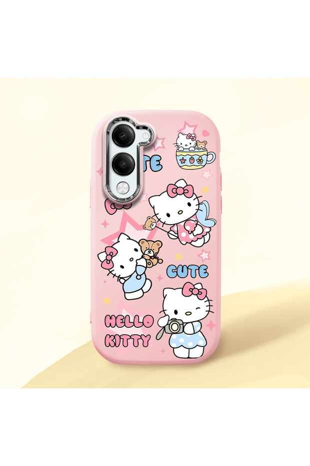 Vivo Y04 Compatible Case Camera Protector Pink Silicone Couple Phone Case with Kitty Pattern