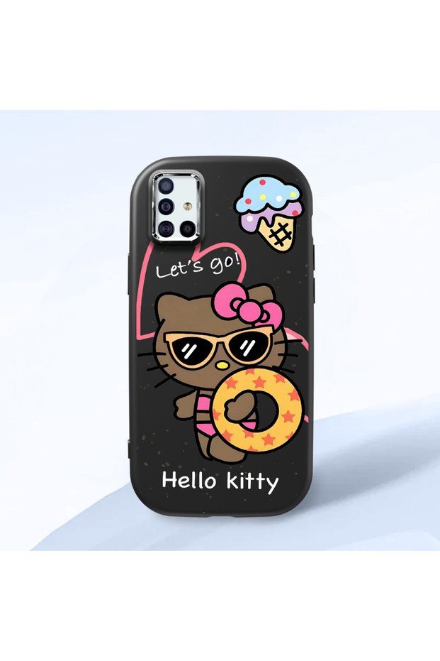 Samsung Galaxy A51 Compatible Case Camera Protector Black Silicone Couple Phone Case Kitty Pattern