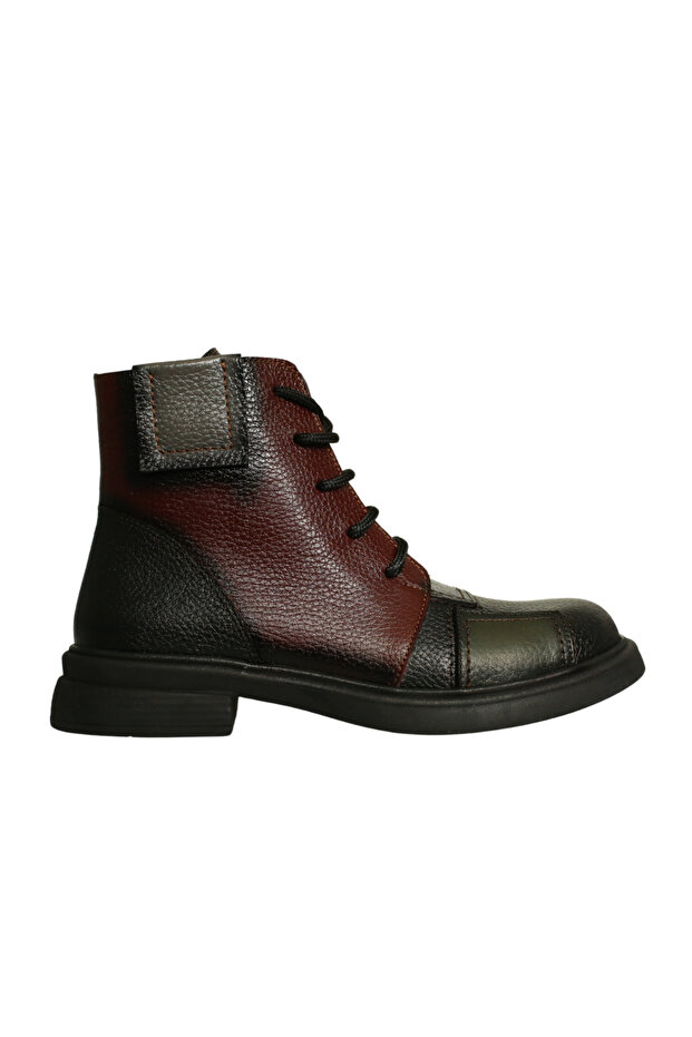 Black Leather Combination Women's Boots
