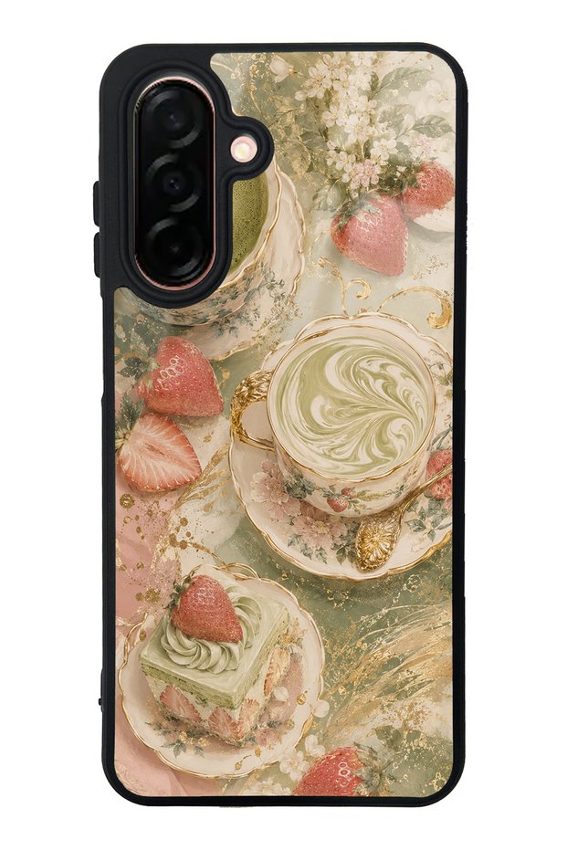 Samsung A26 Glossy Phone Case with Sage Strawberry Matcha Design