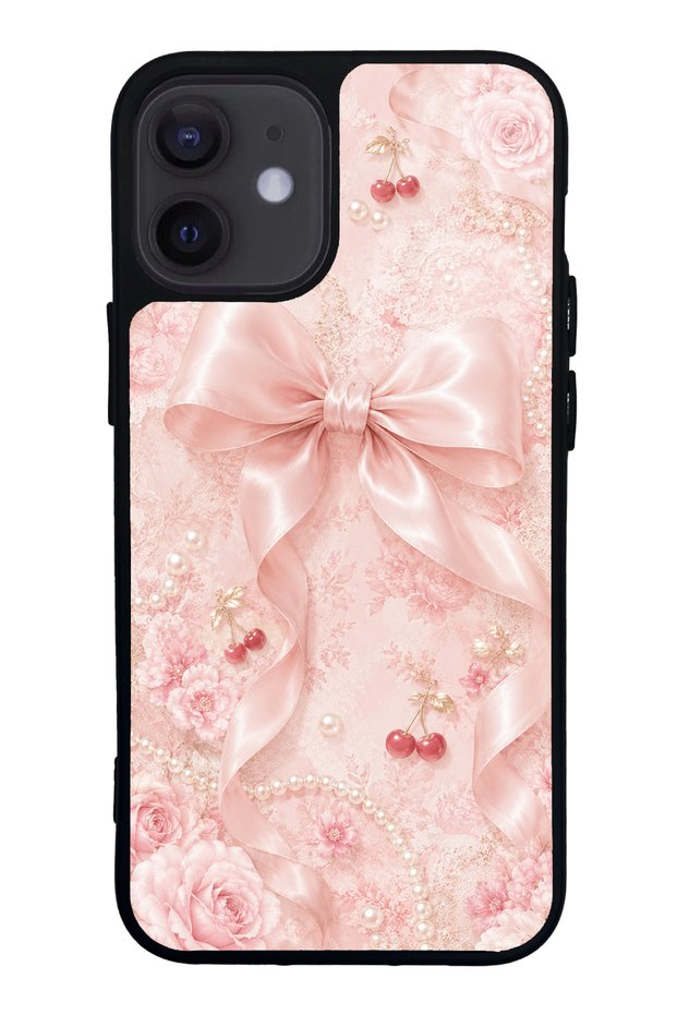 iPhone 12 Mini Glossy Phone Case with Cherry Blush Bow Design
