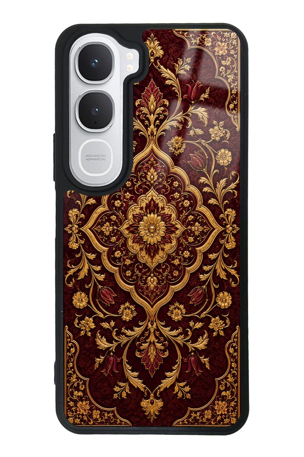 Vivo Y31 Burgundy Glossy Phone Case with Ottoman Gold Design