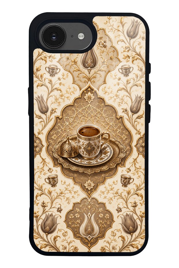 iPhone 16E Ivory Ottoman Coffee Design Glossy Phone Case