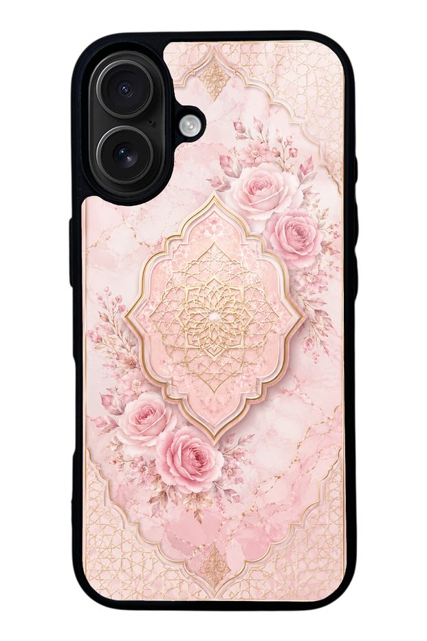 iPhone 16 Glossy Phone Case with Blush Ottoman Rose Design