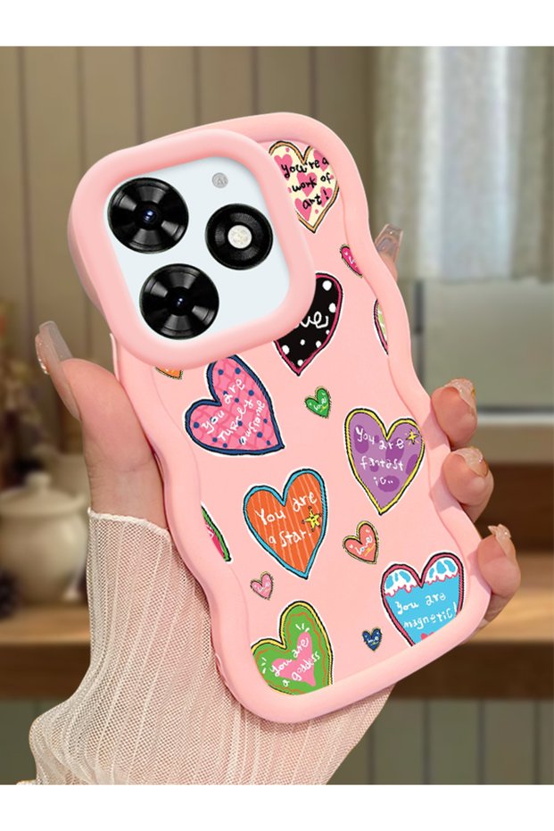 Tecno Spark Go 2024 Compatible Case Camera Protector Pink Silicone Couple Phone Case Heart Pattern