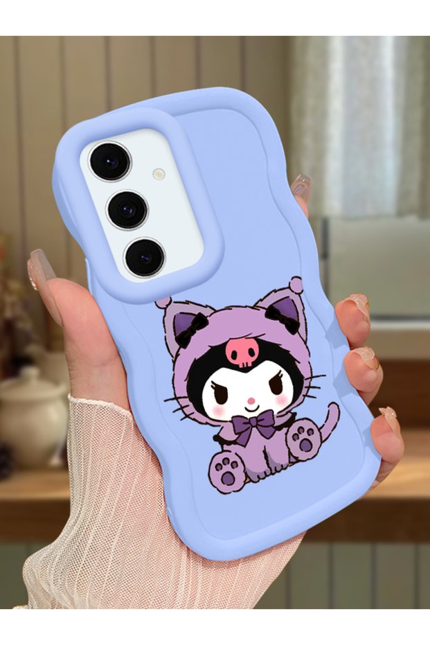 Samsung Galaxy S24 Fe Compatible Case with Camera Protection Blue Silicone Couple Phone Case Kuromi Pattern
