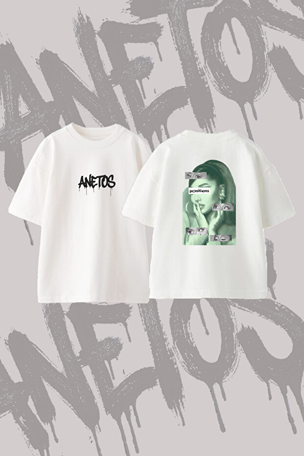 Ariana Grande_8 Design Back Printed Cotton White Oversize T-Shirt