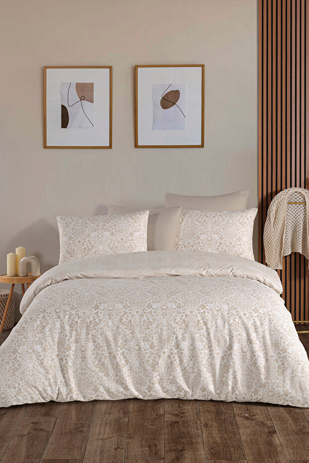 Dream Cotton Orbit Beige 100% Cotton Poplin Double Duvet Cover Set