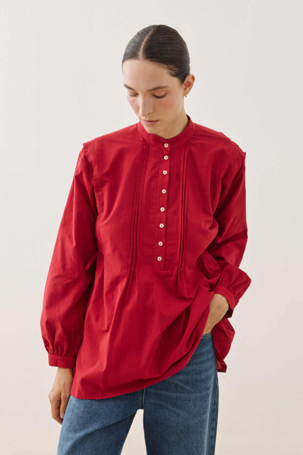 Ribbed Cotton Shirt Red