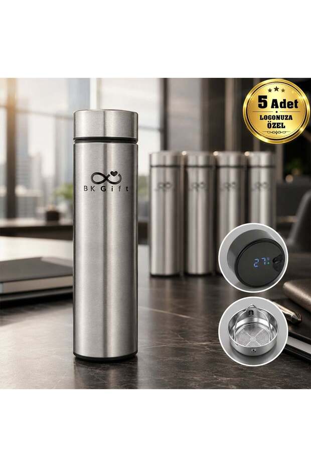 Customized with Your Logo, 5 Pieces of 5338 Steel Thermos with Digital Strainer, 450 ml Corporate Thermos