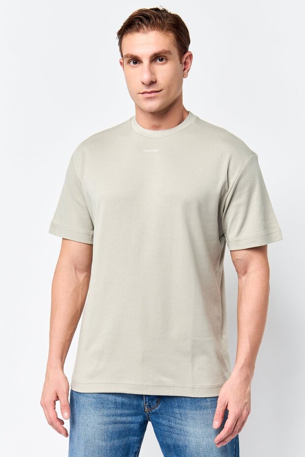 Men Crew Neck Brand Logo Short Sleeve T-Shirt, Light Grey