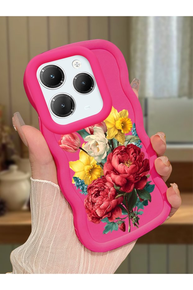 Infinix Hot 40 Pro Compatible Case Camera Protector Red Silicone Couple Phone Case Floral Pattern