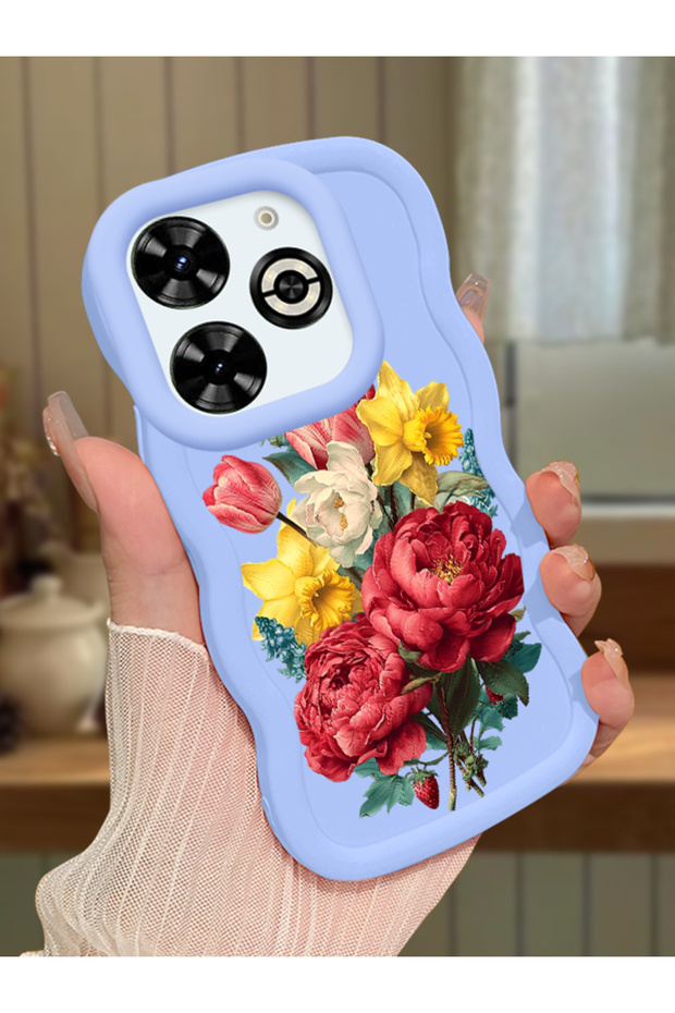 Infinix Smart 8 Plus Compatible Case Camera Protector Blue Silicone Couple Phone Case Floral Pattern
