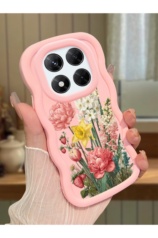 Redmi Note 14 Pro 4g Compatible Case Camera Protector Pink Silicone Couple Phone Case Floral Pattern