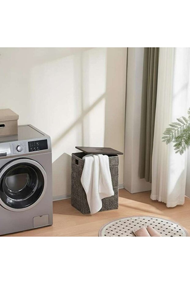 Eleanor Laundry Hamper with Wooden Lid 36x26x49cm-Grey