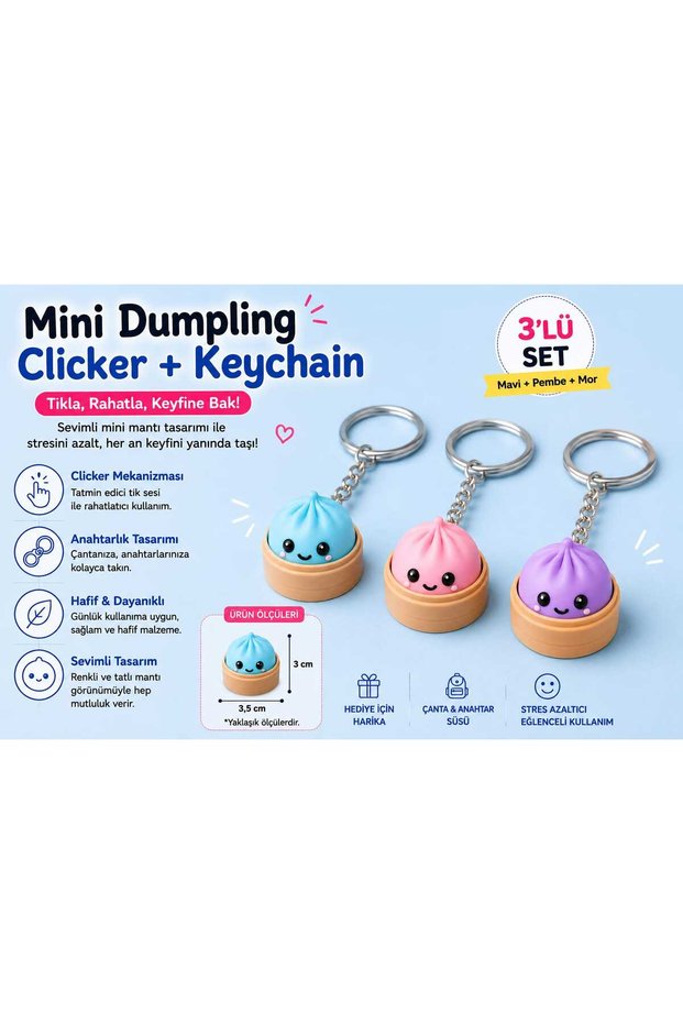 Mini Dumpling Clicker Keychain Set of 3 – Clickable Stress-Relieving Fidget Keychain