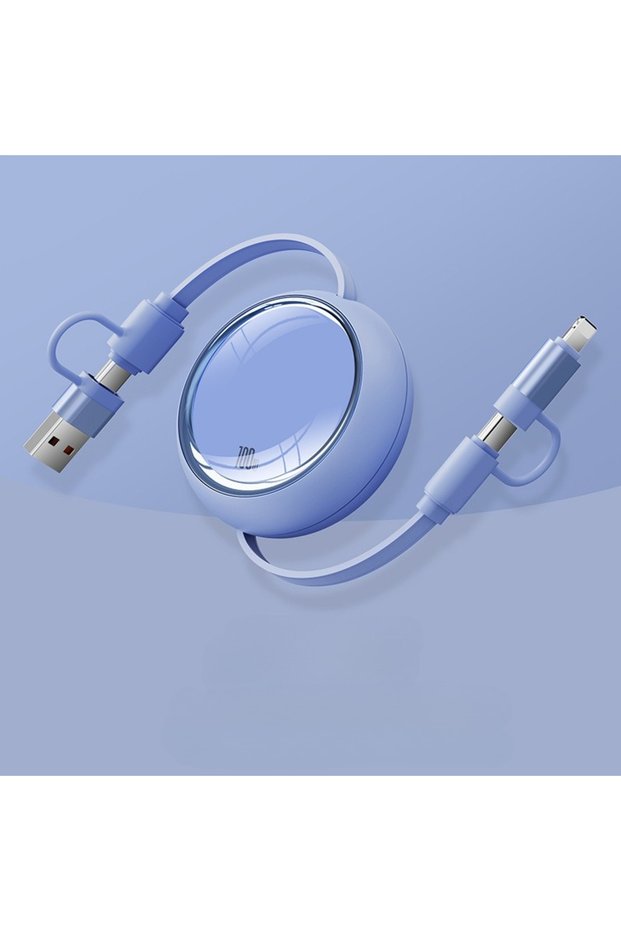 كابل USB قابل للسحب بطول 1 متر، أزرق، 100 واط، شحن سريع، من نوع USB A إلى نوع C، كابل بيانات لأجهزة آيفون وسامسونج