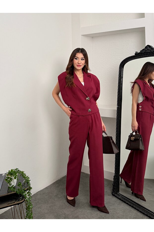 Women's Sleeveless Double-Breasted Blazer Vest Pants Set