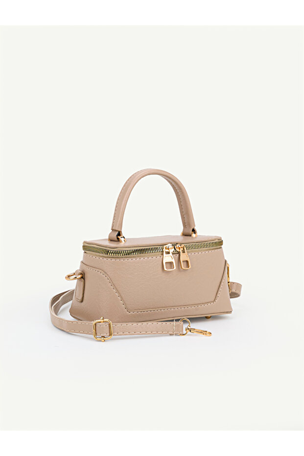 Women's Box Model Leather Handle Zippered Crossbody Handbag and Shoulder Bag