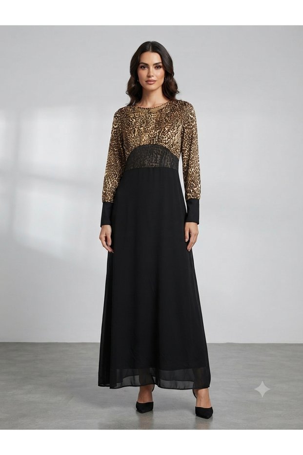 Leopard Print Top and Skirt, Partial Tulle and Lined, Dress with Metal Detail on the Collar.