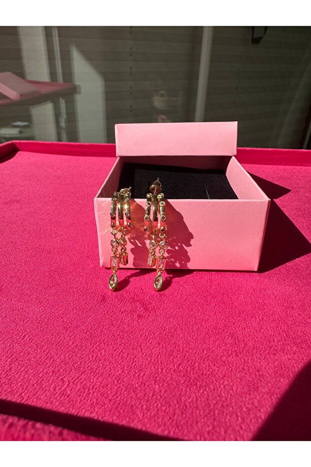 Milena Istanbul Hoop Earrings with Stone Dangle