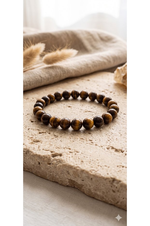 Handmade Tiger's Eye Round Natural Stone Flexible Bracelet