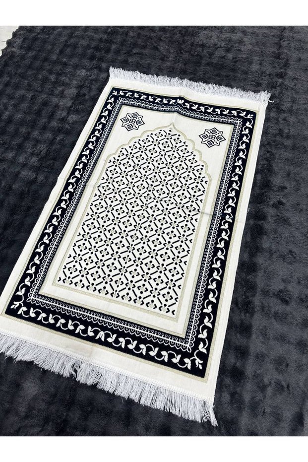 Silvery Velvet Patterned Fringed Gift Bundle Thick Luxury Prayer Mat