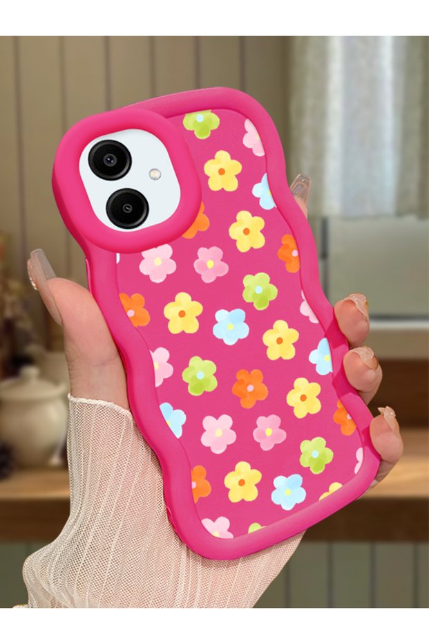 Samsung Galaxy A06 Compatible Case Camera Protector Red Silicone Couple Phone Case Floral Pattern
