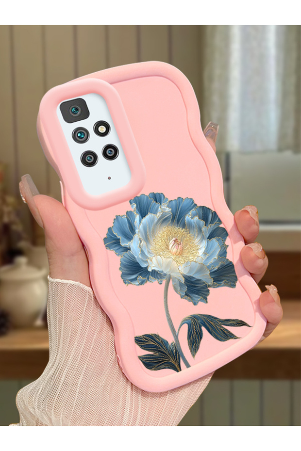 Redmi 10 Compatible Case Camera Protector Pink Silicone Couple Phone Case Floral Pattern