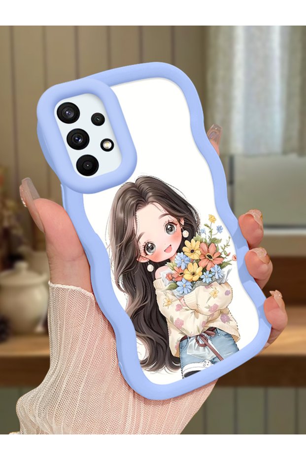 Samsung Galaxy A73 Compatible Case Camera Protector Blue Silicone Couple Phone Case Girl Pattern